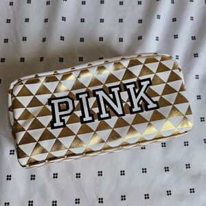 Gold and White PINK Cosmetic Bag